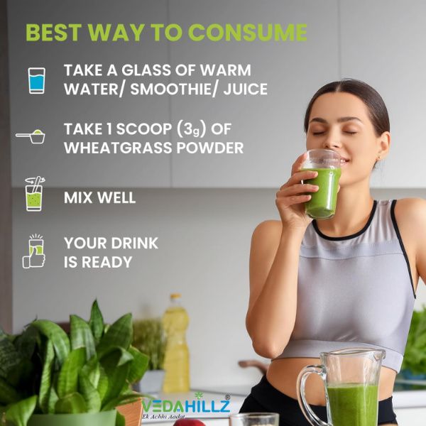 Vedahillz WheatGrass Leaf Powder for Energy and Detox Made from Selected Fresh WheatGrass